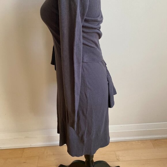MM6 Maison Margiela Knit Long Sleeve Dress Gray Sz Small Ruffles Wool Blend - Picture 4 of 8